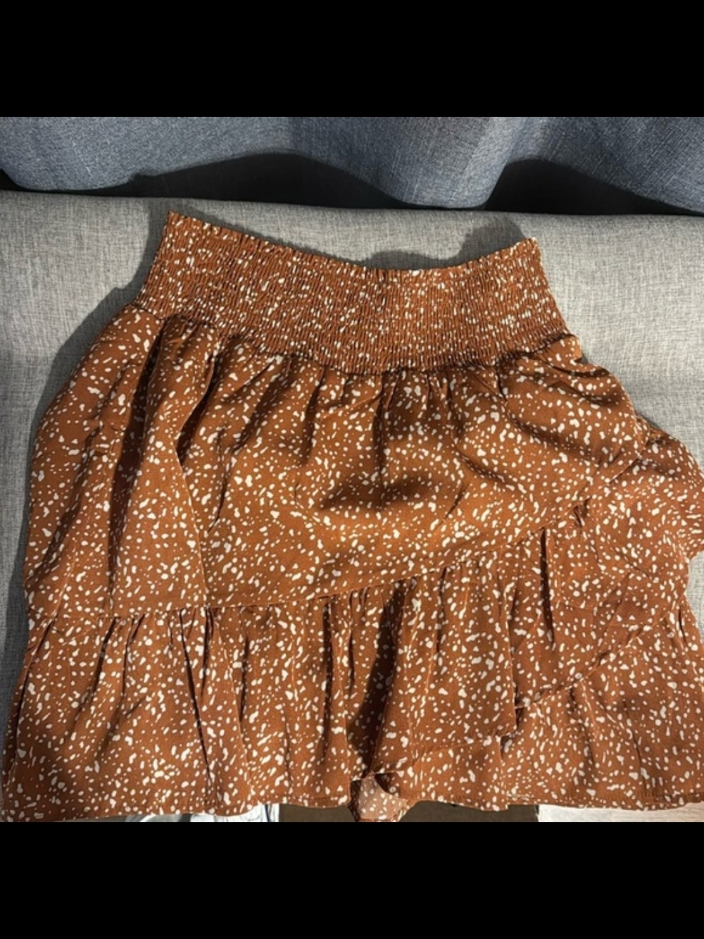 Brown Speckled Ruffle Mini Skirt
